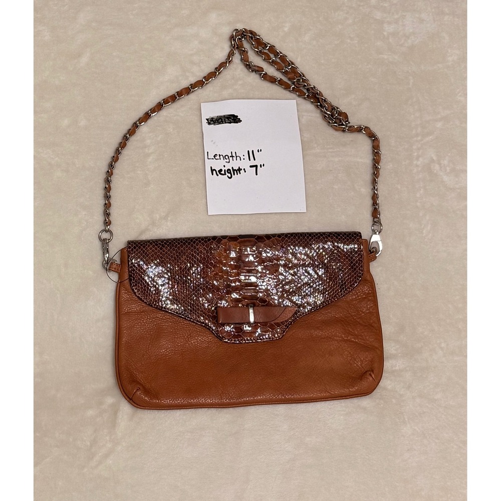 Estro Versa Italy Leather Camel Brown Snakeskin Crossbody Bag Vera Pelle - Picture 6 of 6